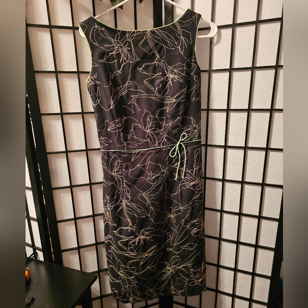 Tori Richard Black Pencil Midi Dress with Tie Front for Cocktail‎